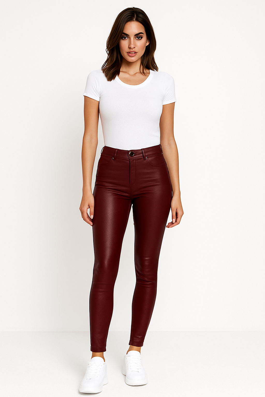 Skinny High-Waisted Leather Pants - Stretch-Cut Unisex