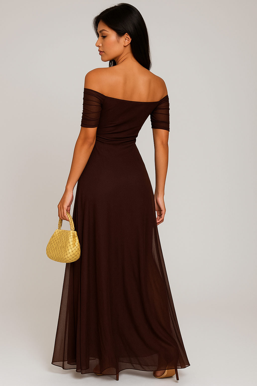 Off Shoulder Chiffon Maxi Dress