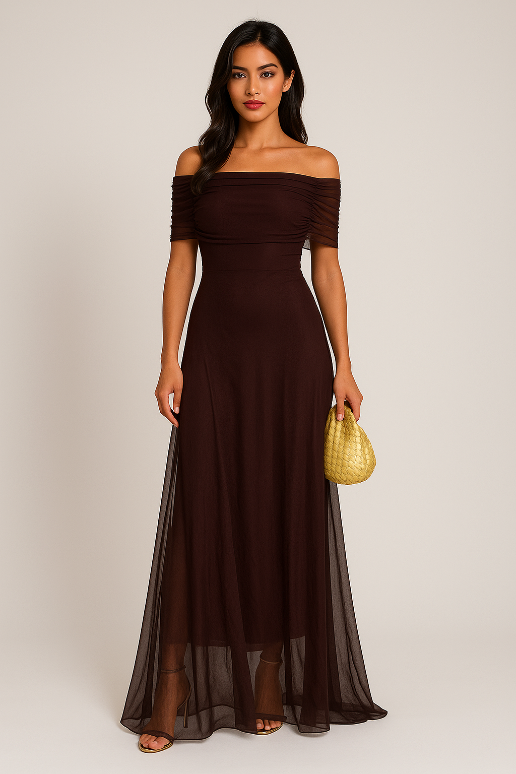 Off Shoulder Chiffon Maxi Dress
