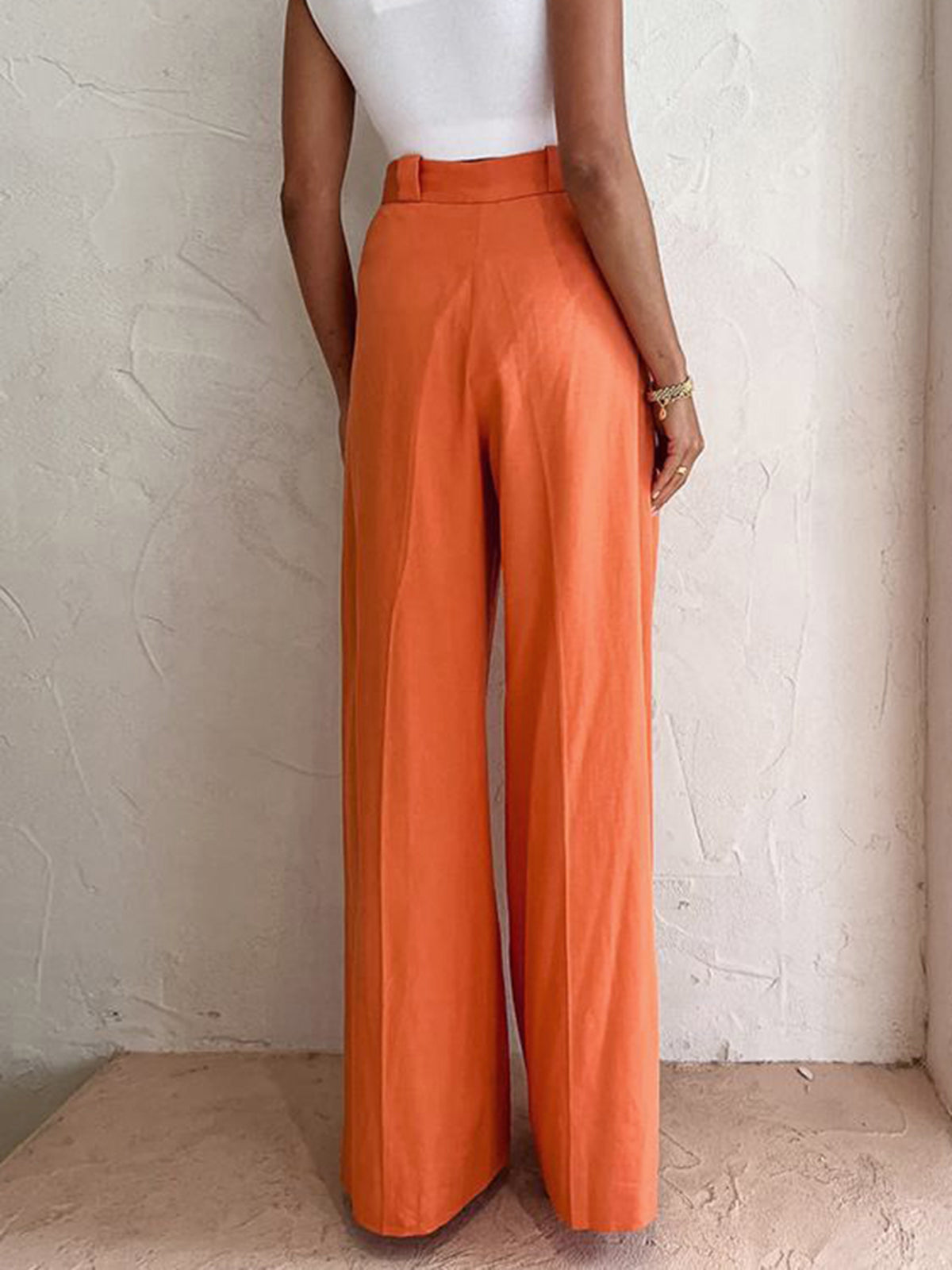 Linen Blend Full-Length Trousers – Mid-Rise Relaxed Fit
