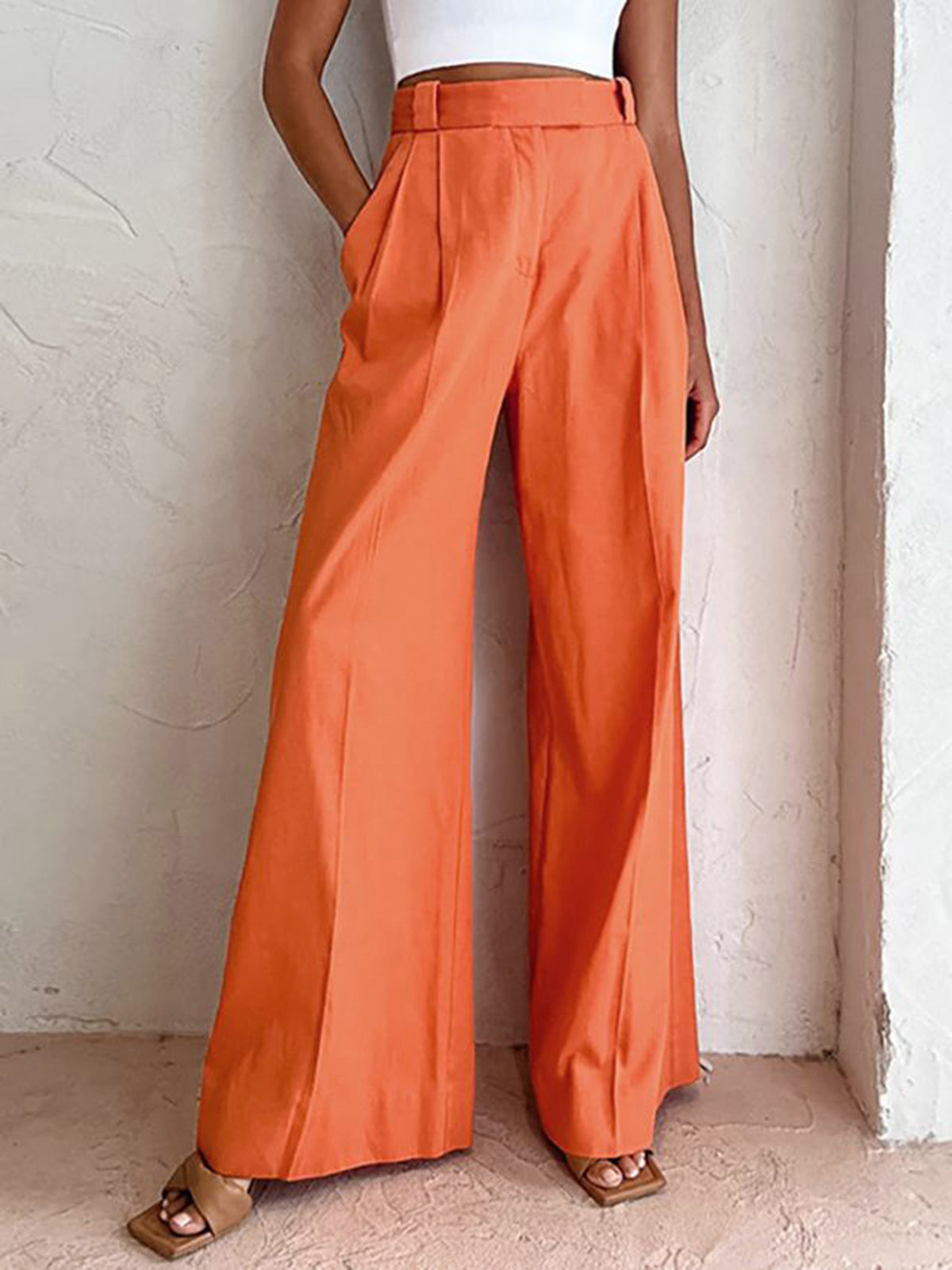 Linen Blend Full-Length Trousers – Mid-Rise Relaxed Fit