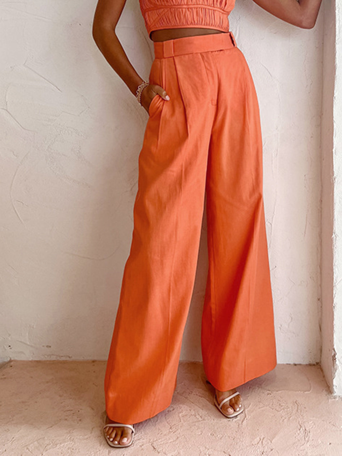 Linen Blend Full-Length Trousers – Mid-Rise Relaxed Fit