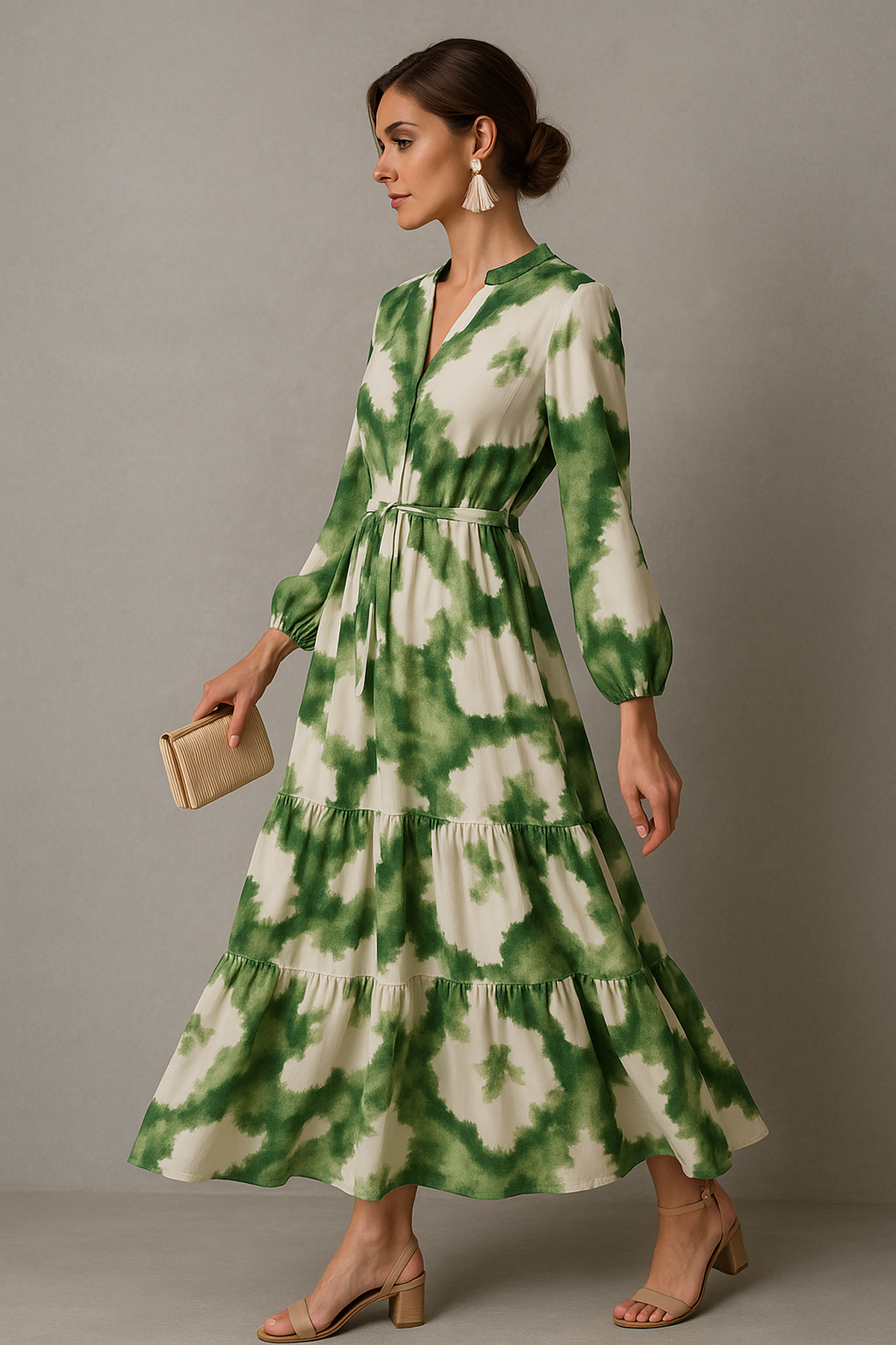green and white maxi dress with sleeves Green Floral Wrap Maxi Dress: Rayon Bohemian Dress With Pockets
