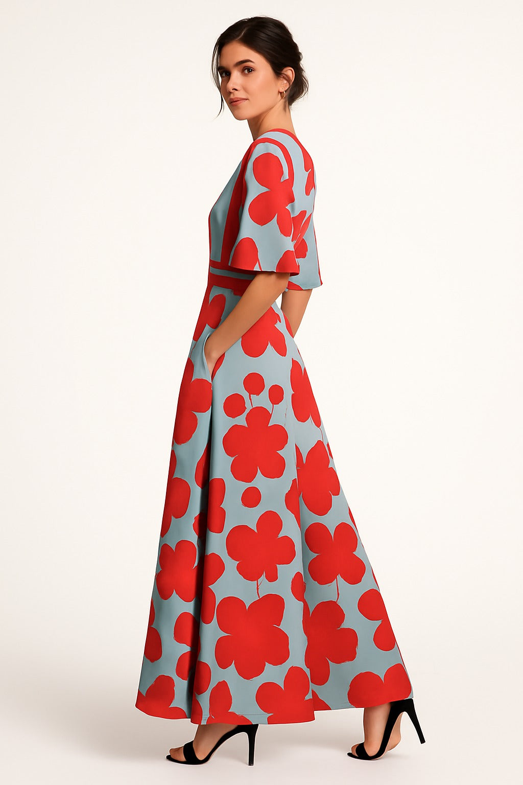 Floral V-Neck Maxi Dress – Elegant Summer & Garden Party Outfit for Women