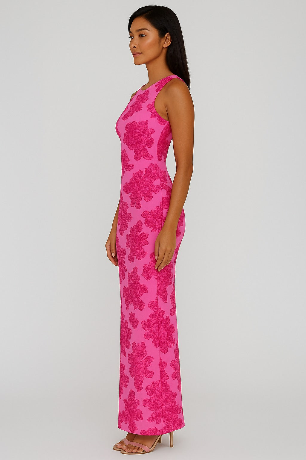 Floral Embroidered Sleeveless Evening Maxi Dress
