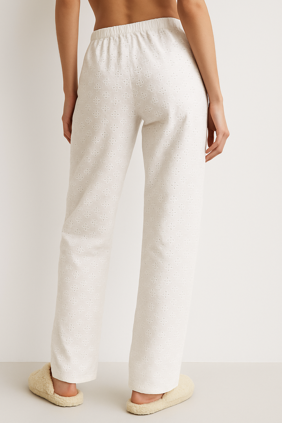 High-Waist Eyelet Embroidered Wide-Leg Trousers