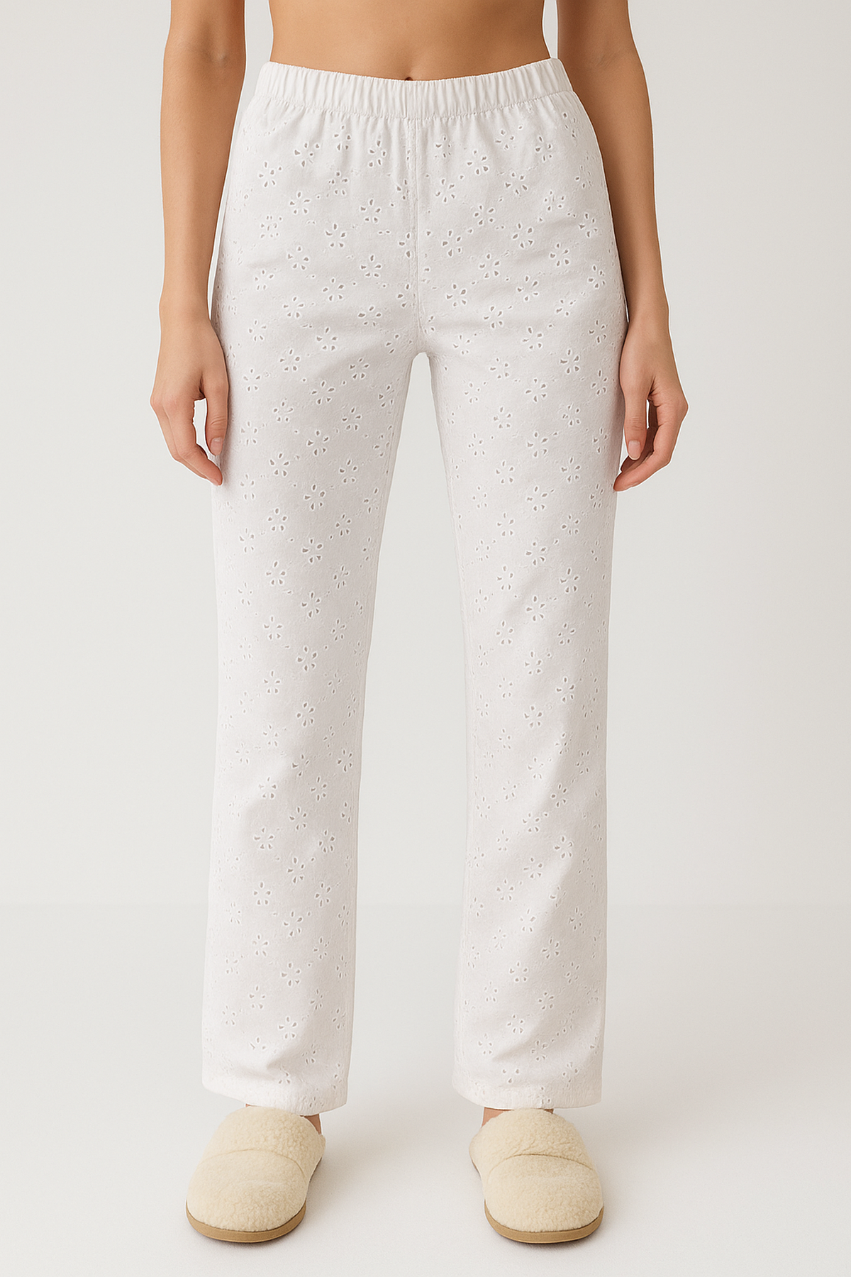 High-Waist Eyelet Embroidered Wide-Leg Trousers